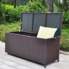 20 Gallon Capacity Outdoor Wicker Deck Box; Rattan Storage Cabinet with Wheels; Brown