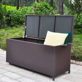 20 Gallon Capacity Outdoor Wicker Deck Box; Rattan Storage Cabinet with Wheels; Brown (Storage Capacity: 86)