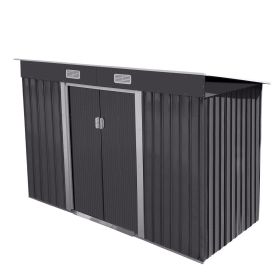 4.2' x 9.1' Outdoor Backyard Garden Metal Storage Shed for Utility Tool Storage (Color: Dark gray)