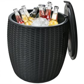 9.5 Gallon 4-in-1 Patio Rattan Cool Bar Cocktail Table Side Table XH (Color: as show)
