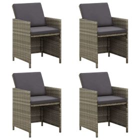 Patio Chairs with Cushions 4 pcs Poly Rattan Gray (Color: Grey)