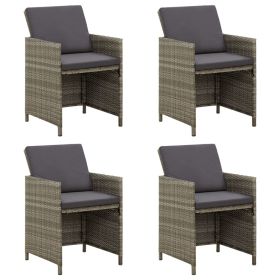 Patio Chairs with Cushions 4 pcs Poly Rattan Gray (Color: Grey)