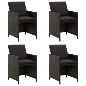Patio Chairs with Cushions 4 pcs Poly Rattan Black (Color: Black)