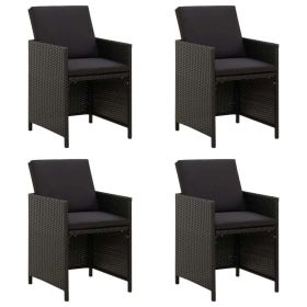 Patio Chairs with Cushions 4 pcs Poly Rattan Black (Color: Black)