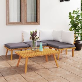 5 Piece Patio Lounge Set with Cushions Solid Acacia Wood (Color: Brown)