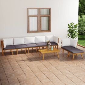 8 Piece Patio Lounge Set with Cushions Solid Acacia Wood (Color: Brown)