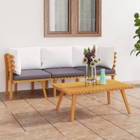 3 Piece Patio Lounge Set with Cushions Solid Acacia Wood (Color: Brown)