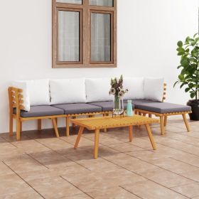 6 Piece Patio Lounge Set with Cushions Solid Acacia Wood (Color: Brown)