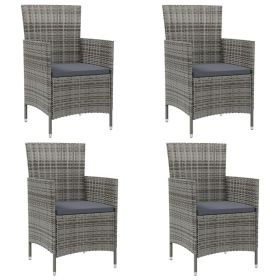 Patio Chairs with Cushions 4 pcs Poly Rattan Gray (Color: Gray)