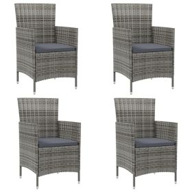 Patio Chairs with Cushions 4 pcs Poly Rattan Gray (Color: Gray)