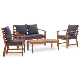 4 Piece Garden Lounge Set with Cushions Solid Acacia Wood (Color: Grey)