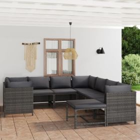 9 Piece Patio Lounge Set with Cushions Poly Rattan Gray (Color: Grey)