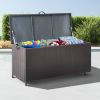 20 Gallon Capacity Outdoor Wicker Deck Box; Rattan Storage Cabinet with Wheels; Brown