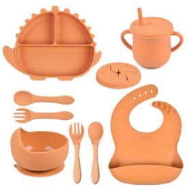 8-piece Children's Silicone Tableware Set Dinosaur Silicone Plate Bib Spoon Fork Cup Baby Silicone Plate (Option: Y25-D)